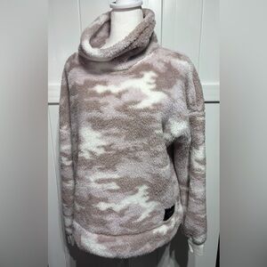 NWOT Calvin Klein white/pink/tan camo cowl neck ling sleeve top